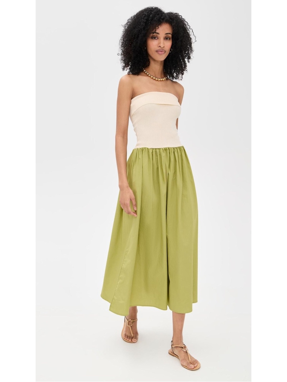 Moon River Green Strapless Two Tones Midi Dress